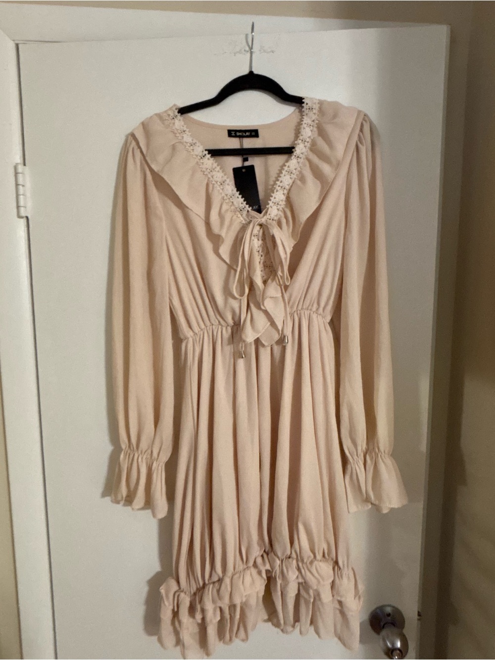Z Supply Cream Ruffle Tie-Front Long Sleeve Dress